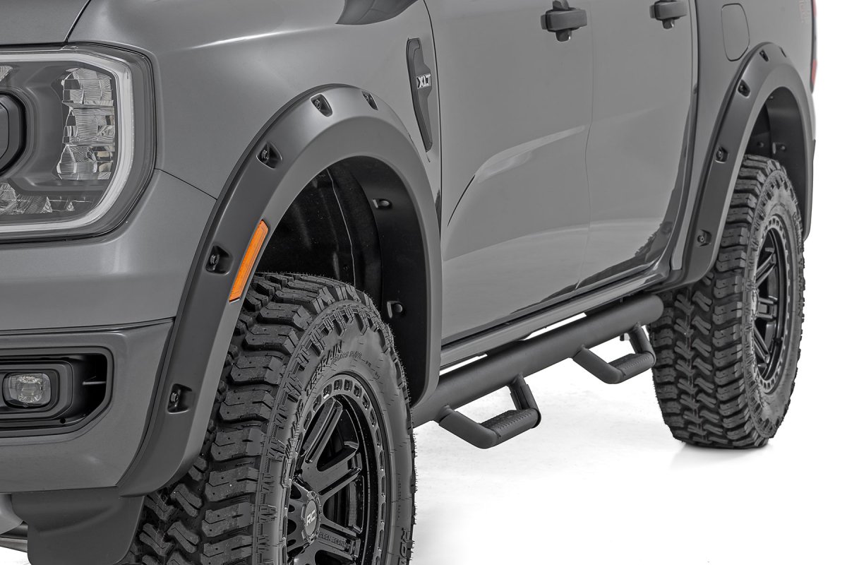 Ford Ranger Pocket Fender Flares - Rough Country - Simulated Riveted - Flat Black - '24-'25